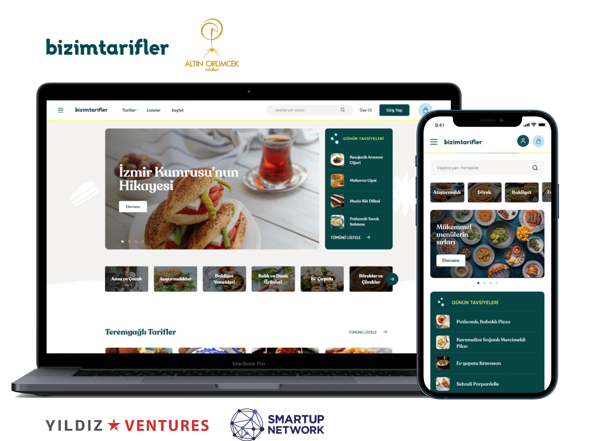 bizimtarifler.com web site and mobile app homepage screenshots