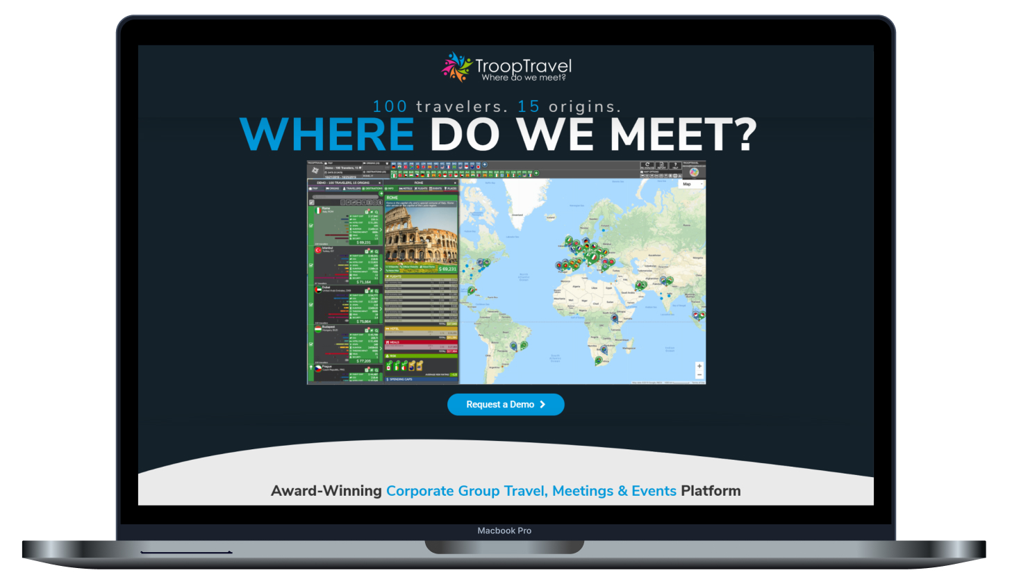 Startup TroopTravel desktop screen 